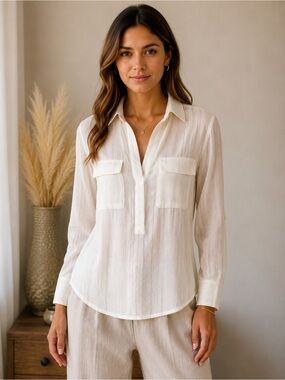 ✨ New York & Company Ivory Sheer Shimmer Top Size S